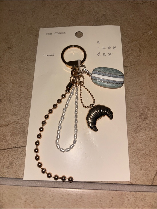 a new day Accessories - a new day Gold & Light Blue Macaron and Croissant Bag Charm